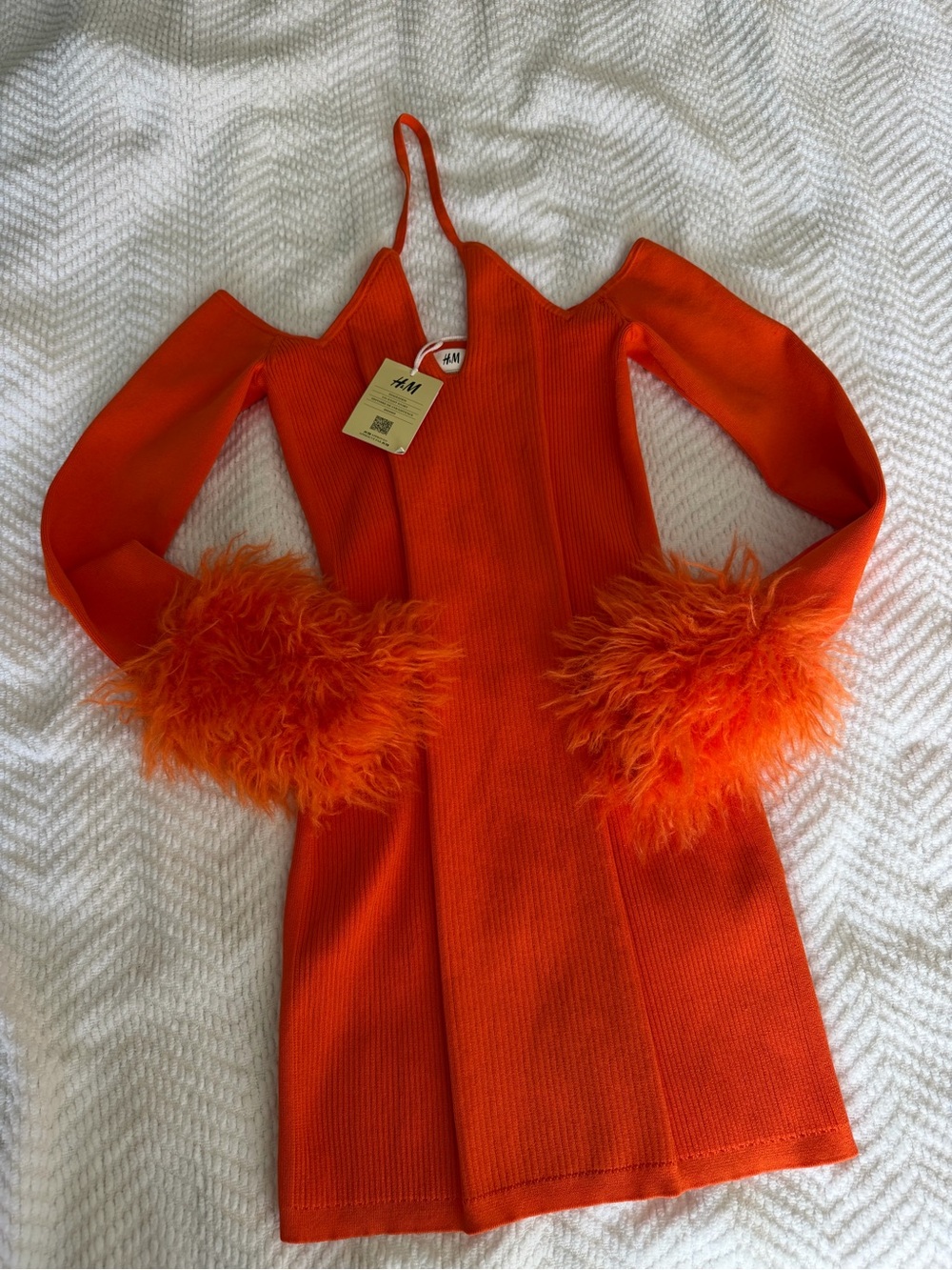 H&M Orange Feather-Cuff Knit Dress